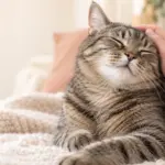 Relaxed tabby cat enjoying a gentle stroke; AI illustration.